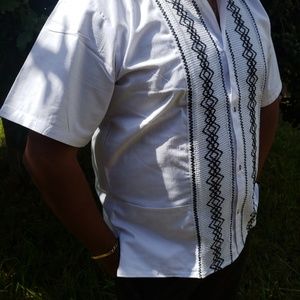Mexican Guayabera Shirt Model Malla White